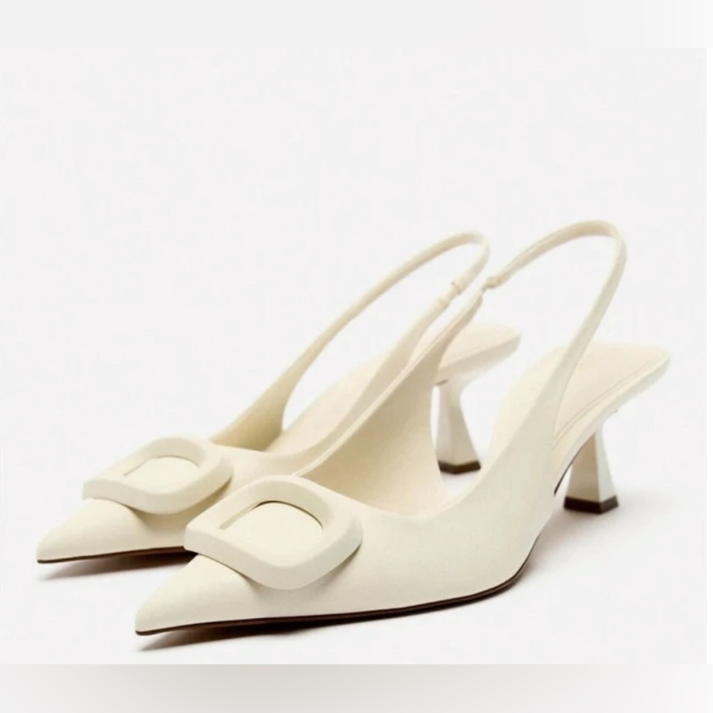 Zara Cream Slingback Pointy Heel Shoes Size 8